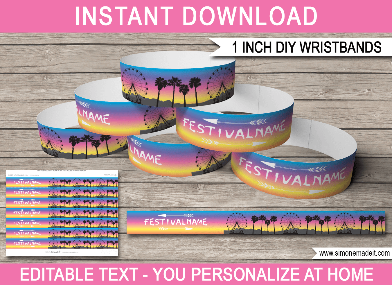 event Wristbands birthday festival paper PRINTED/PLAIN Tyvek party 