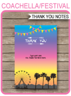 Coachella Party Thank You Notes - editable & printable template - Coachella Inspired Birthday Party - Instant Download via simonemadeit.com