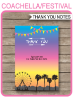 Coachella Party Thank You Notes - editable & printable template - Coachella Inspired Birthday Party - Instant Download via simonemadeit.com