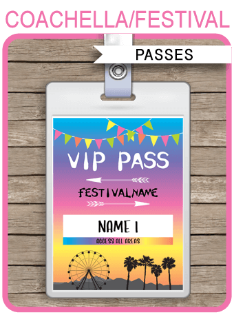 Printable Coachella Party VIP Passes | Festival Birthday Party