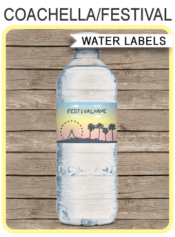Printable Coachella Themed Party Water Bottle Labels | Birthday Party Decorations | Editable DIY Template | Fete, Gala, Fair, Carnival, Music Festival | INSTANT DOWNLOAD via SIMONEmadeit.com