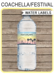 Printable Coachella Themed Party Water Bottle Labels | Birthday Party Decorations | Editable DIY Template | Fete, Gala, Fair, Carnival, Music Festival | INSTANT DOWNLOAD via SIMONEmadeit.com