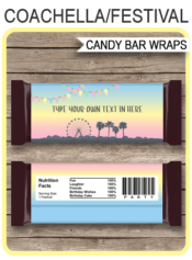 Printable Coachella Themed Party Candy Bar Wrappers | Coachella Birthday Party Favors | Personalized Hershey Candy Bars | Editable Template | INSTANT DOWNLOAD via simonemadeit.com