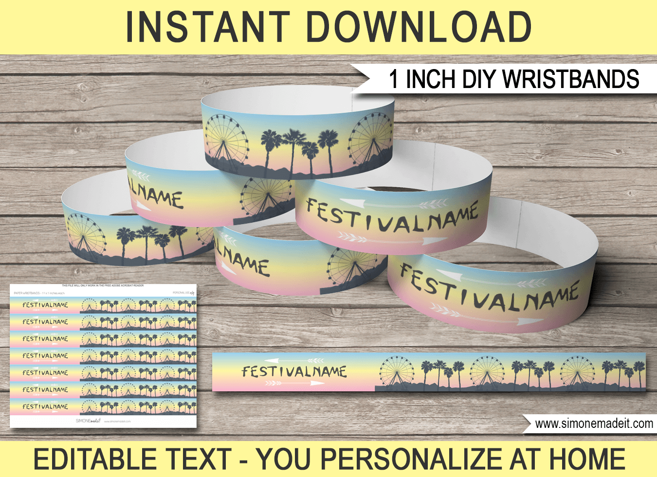 Printable Festival Themed Party Wristbands | Kidchella, Fauxchella, Music Festival, Fete, Gala, Fair, Carnival | Party Decorations | Festival Inspired Birthday Party | Editable DIY Template | Instant Download via SIMONEmadeit.com