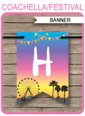 Printable Coachella Party Banner Template | Coachella Inspired Happy Birthday Pennant Banner | Custom Banner | DIY Editable Template | Instant Download via simonemadeit.com
