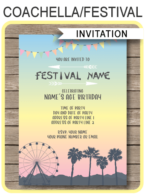 Printable Festival Birthday Party Invitations Template | Coachella Theme Invite | Kidchella | Fete, Gala, Fair, Carnival | Editable & Printable Template | Instant Download via simonemadeit.com