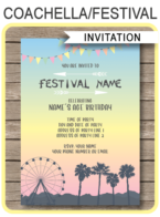 Printable Festival Birthday Party Invitations Template | Coachella Theme Invite | Kidchella | Fete, Gala, Fair, Carnival | Editable & Printable Template | Instant Download via simonemadeit.com