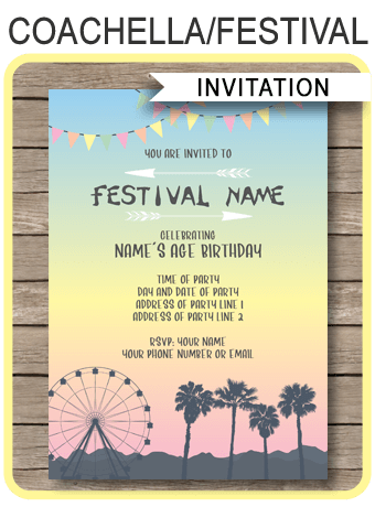 Coachella Themed Party Invitations Template | Printable ... - 340 x 460 png 44kB