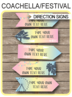 Printable Coachella Themed Directional Signs | Coachella Party | Festival Birthday Party | Kidchella, Festival, Fete, Gala, Fair, Carnival | Direction Signs | Arrows | Printable Party Decorations | Editable DIY Template | INSTANT DOWNLOAD via SIMONEmadeit.com