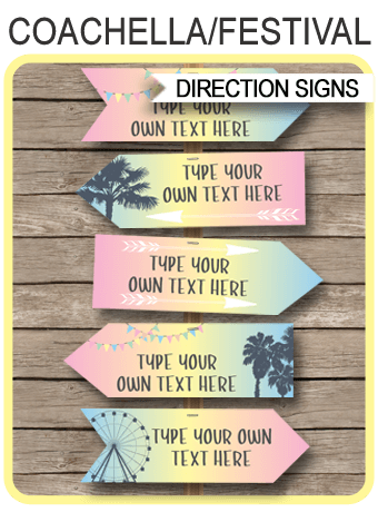 Coachella Themed Party Directional Signs Printable Party Decorations Coachella Themed Party Directional Signs Printable Party Decorations