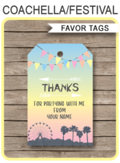 Printable Coachella Themed Party Favor Tags | Thank You Tags | Kidchella, Music Festival, Fete, Gala, Fair, Carnival | Birthday Party Favors | Editable DIY Template | via SIMONEmadeit.com