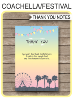 Printable Coachella Themed Party Thank You Notes - editable template - Coachella Inspired Birthday Party - Instant Download via simonemadeit.com