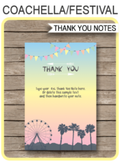 Printable Coachella Themed Party Thank You Notes - editable template - Coachella Inspired Birthday Party - Instant Download via simonemadeit.com