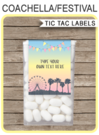 Festival Themed Party Tic Tac Labels – pastel colors