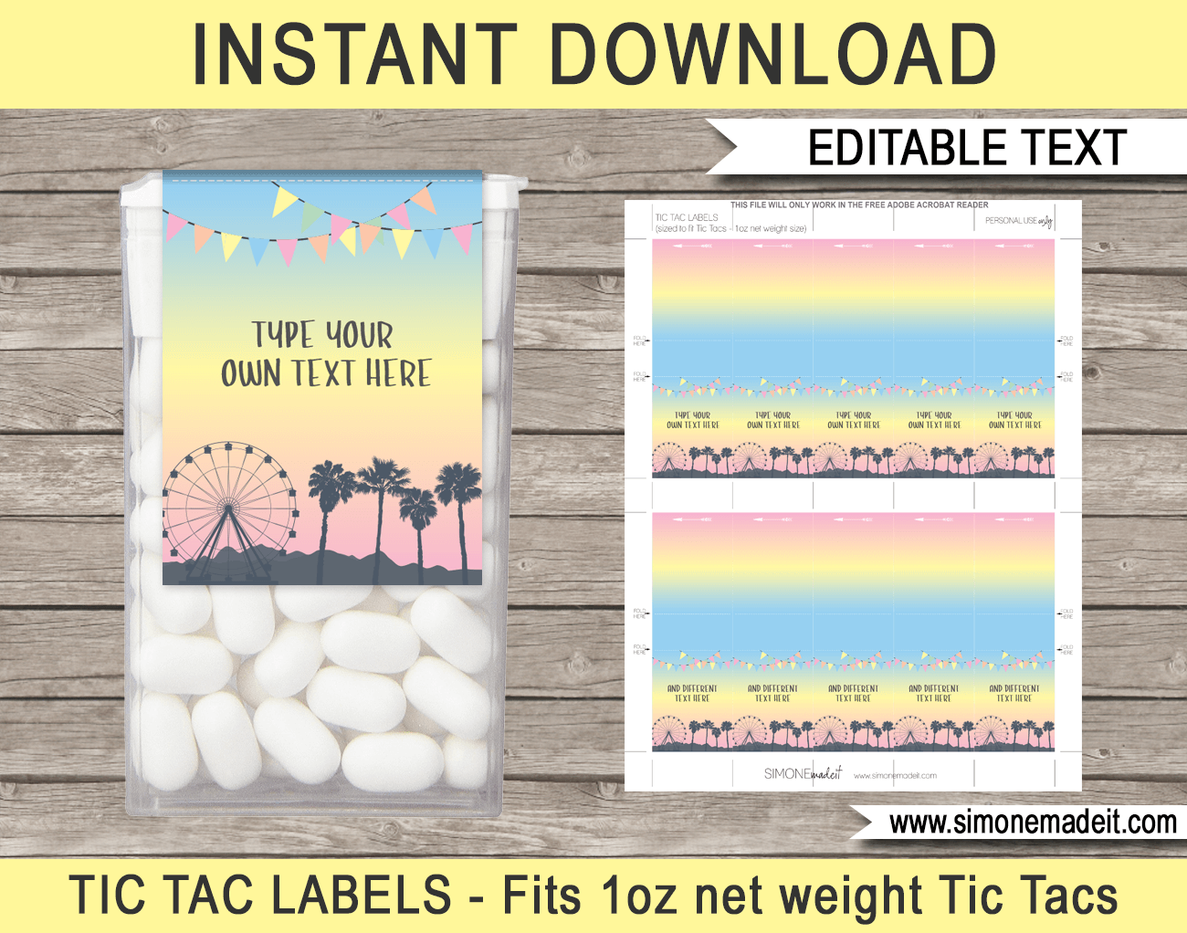 Coachella Themed Party Tic Tac Labels | Festival Birthday Party Favors | Editable & Printable Template | Instant Download via simonemadeit.com