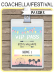 Printable Coachella Themed Party VIP Passes | Festival VIP Pass | Kidchella | Music Festival, Fete, Gala, Fair, Carnival | Editable & Printable Template | Instant Download via simonemadeit.com