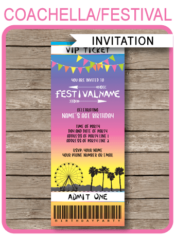 Printable Coachella Party Ticket Invitation Template | Coachella Theme | Festival Birthday Invite | Kidchella | Music Festival, Fete, Gala, Fair, Carnival | Editable & Printable Template | Instant Download via simonemadeit.com