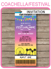 Printable Coachella Party Ticket Invitation Template | Coachella Theme | Festival Birthday Invite | Kidchella | Music Festival, Fete, Gala, Fair, Carnival | Editable & Printable Template | Instant Download via simonemadeit.com