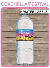 Printable Coachella Party Water Bottle Labels | Coachella Inspired Birthday Party Decorations | Editable DIY Template | Fete, Gala, Fair, Carnival, Music Festival | INSTANT DOWNLOAD via SIMONEmadeit.com