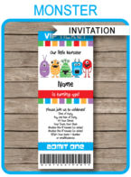 Monster Party Ticket Invitation template