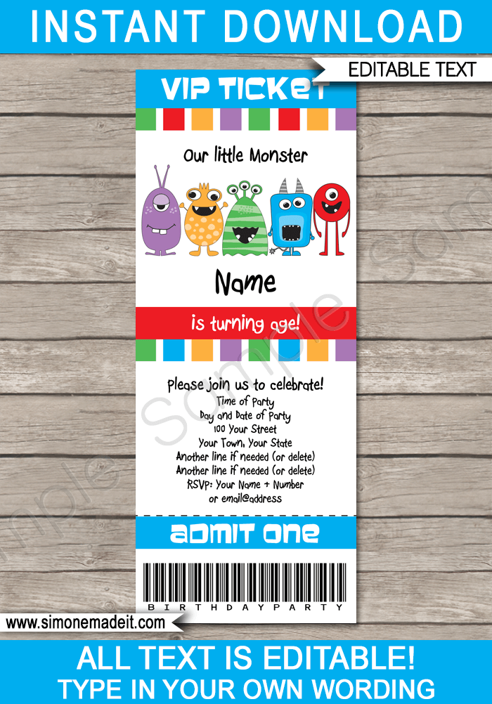 Monster Party Ticket Invitation Template | Monster Birthday Party Ticket Invite | Our Little Monster Theme Party | Editable & Printable Template | INSTANT DOWNLOAD via simonemadeit.com