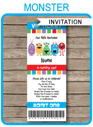 Printable Party Invitations Archives Page 2 Of 13 Simonemadeit Monster Party Ticket Invitation Template