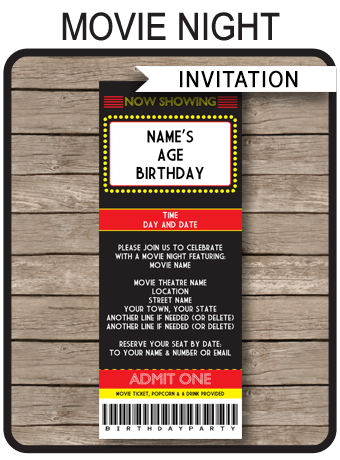 movie night ticket invitation template