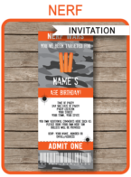 Nerf Wars Ticket Invitations Template – gray camo