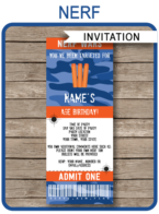 Nerf Party Ticket Invitation Template – blue camo