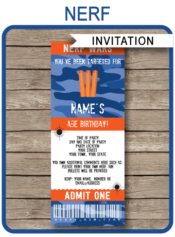 Nerf Party Ticket Invitations | Nerf Wars Birthday Party Invite | Nerf Theme Party | Editable & Printable Template | INSTANT DOWNLOAD via simonemadeit.com