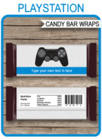 Playstation Birthday Party Candy Bar Wrappers template – blue