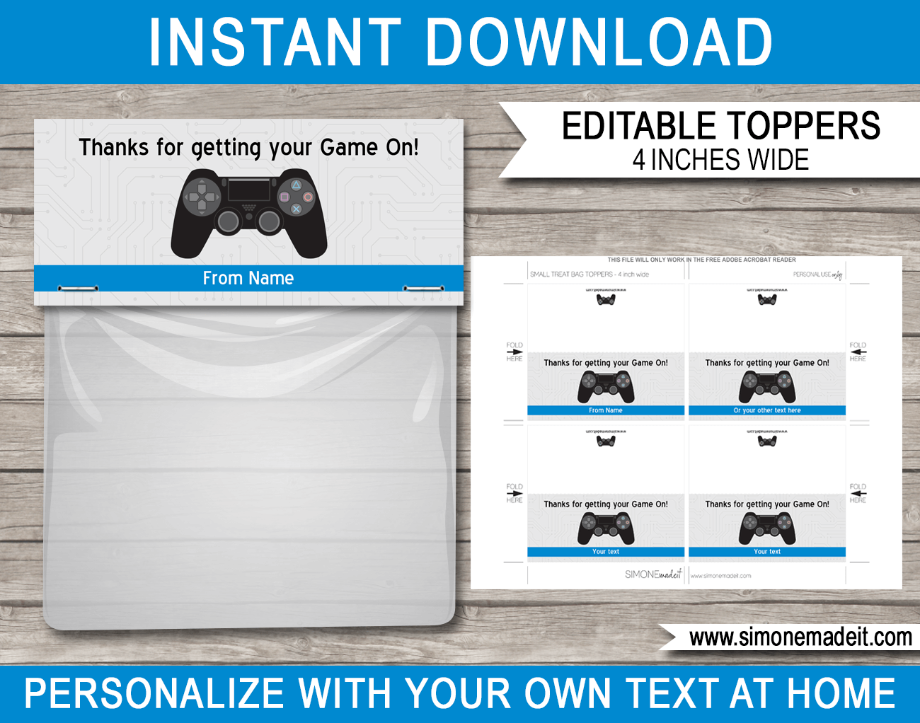 Printable Playstation Birthday Party Favor Bag Toppers | Playstation controller | Video Game Theme | Editable DIY Template | $3.00 INSTANT DOWNLOAD via SIMONEmadeit.com