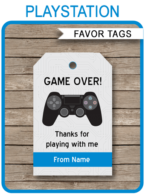 Playstation Birthday Party Favor Tags template – blue