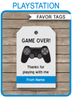 Printable Playstation Birthday Party Favor Tags | Thank You Tags | Video Game Theme Birthday Party Favor | Editable DIY Template | via SIMONEmadeit.com