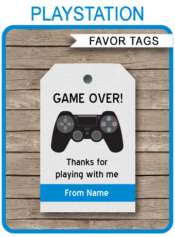 Printable Playstation Birthday Party Favor Tags | Thank You Tags | Video Game Theme Birthday Party Favor | Editable DIY Template | via SIMONEmadeit.com