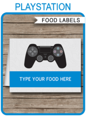 Printable Playstation Birthday Party Food Labels | Black Playstation controller | Food Buffet Tags | Place Cards | Video Game Theme Birthday Party | Editable DIY Template | Instant Download via SIMONEmadeit.com