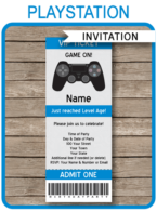 Playstation Birthday Party Ticket Invitation template – blue