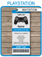 Playstation Birthday Party Ticket Invitation template – blue