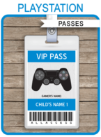 Playstation Birthday Party VIP Passes template – blue