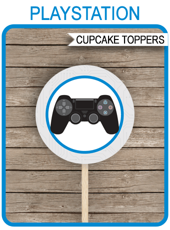 Playstation Birthday Party Cupcake Toppers | Video Game Theme - 340 x 460 png 76kB