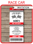 Race Car Party Ticket Invitations | Race Car Birthday Party Invite | Race Car Theme Party | Racing Car | Editable & Printable Template | INSTANT DOWNLOAD via simonemadeit.com