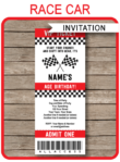 Race Car Party Ticket Invitations | Race Car Birthday Party Invite | Race Car Theme Party | Racing Car | Editable & Printable Template | INSTANT DOWNLOAD via simonemadeit.com