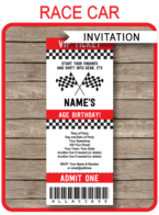 Race Car Party Ticket Invitations Template – red
