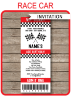 Race Car Party Ticket Invitations | Race Car Birthday Party Invite | Race Car Theme Party | Racing Car | Editable & Printable Template | INSTANT DOWNLOAD via simonemadeit.com