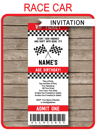Race Car Birthday Party Ticket Invitation Custom Racing Party Ticket Invites Matte Finish