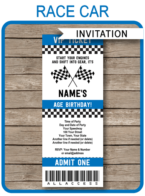 Race Car Ticket Invitations Template – blue