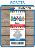 Robot Party Ticket Invitation template