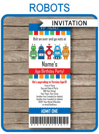 robot party ticket invitation template robot birthday party invite robot invitation