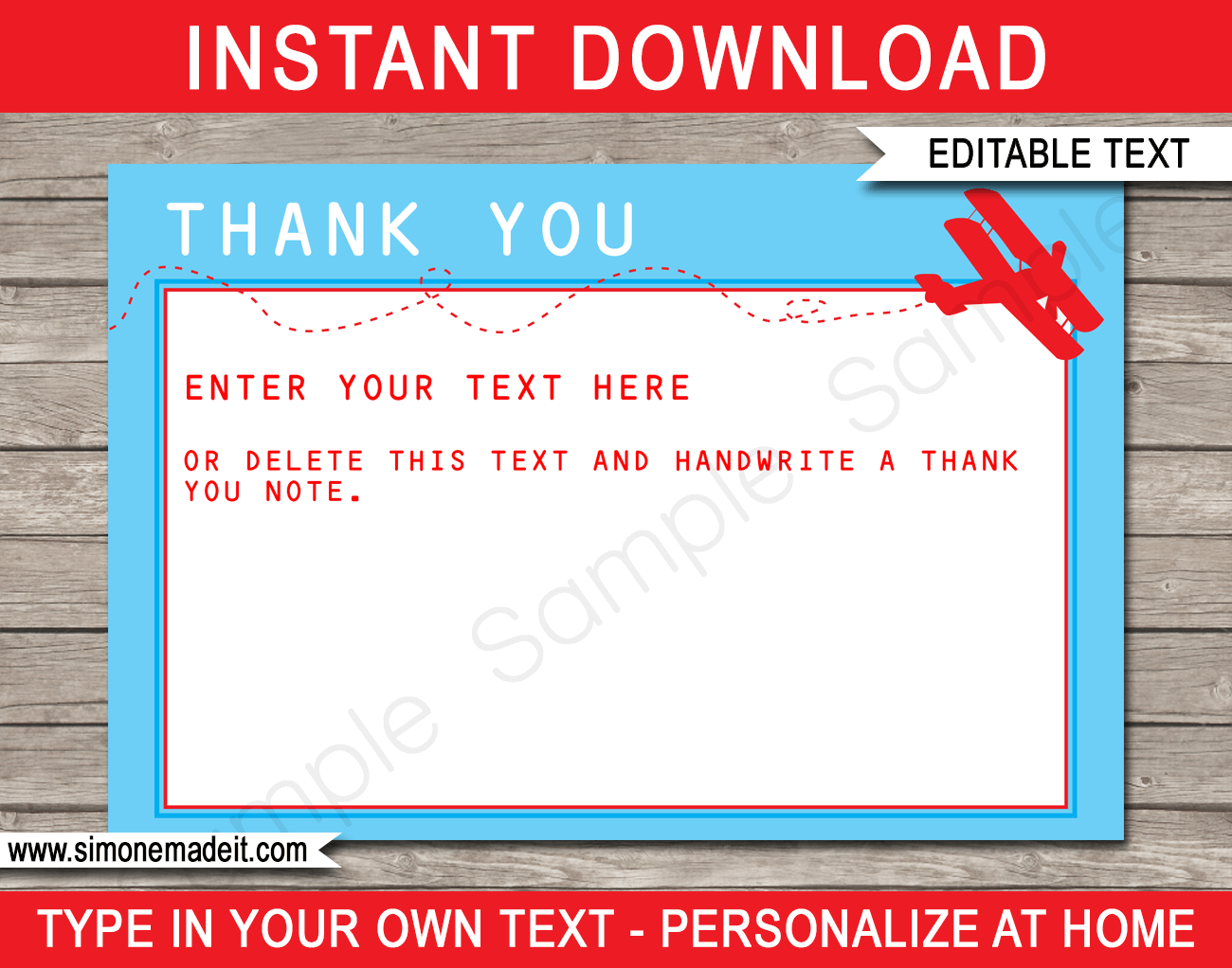 Aeroplane Blue Red Plane Personalized Birthday Party Thank You Cards Aeroplane Blue Red Plane Personalized Birthday Party Thank You Cards