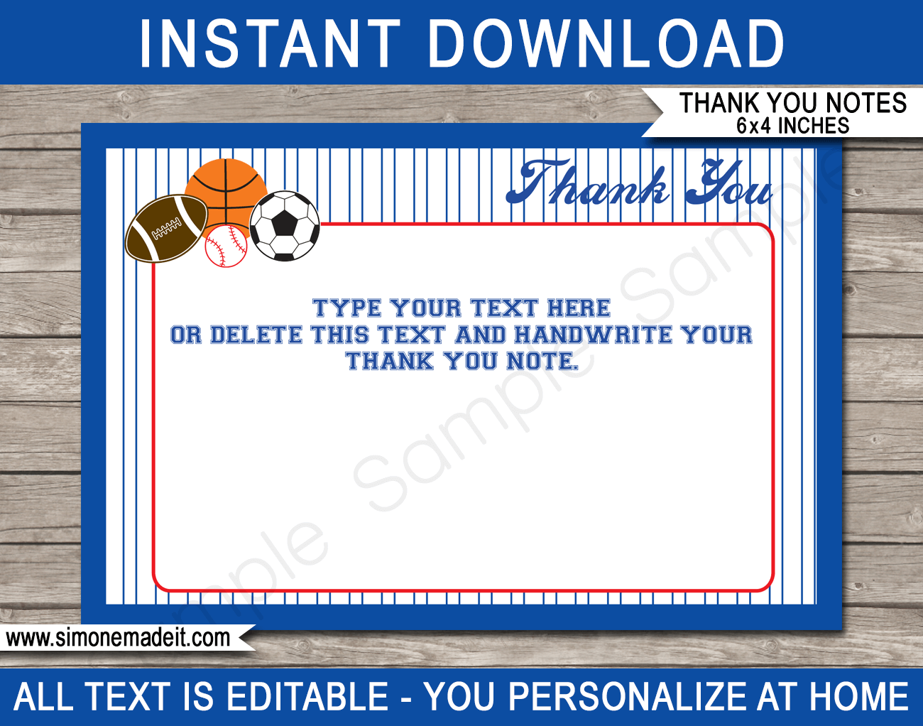 All Star Sports Party Thank You Cards template With Thank You Notes Templates